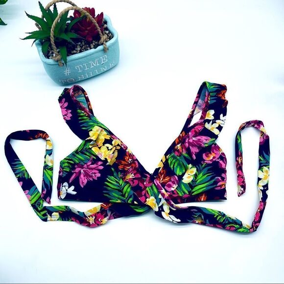 Cleanwater Floral Ruffle Tie Around Bikini Top - Picture 3 of 13